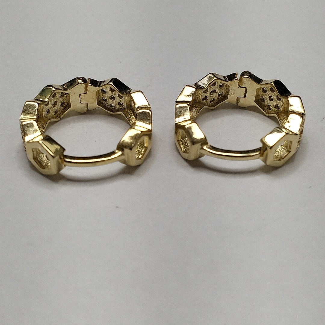 ARETES HUGGIES HEXAGONALES C CIRCONIAS 14K 2.7 GR (NUEVO)