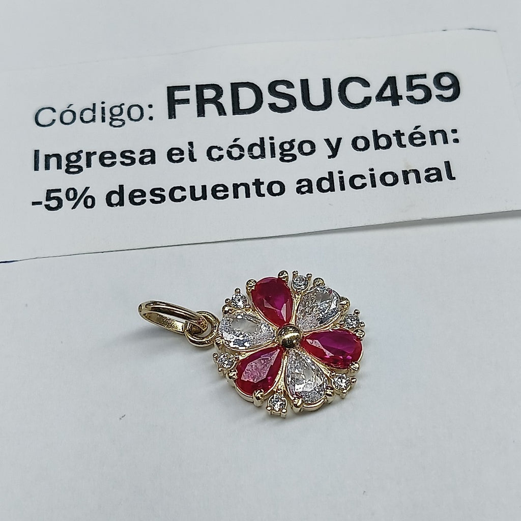 DIJE FLOR CIRCONIAS Y PIEDRAS DE COLOR 14K 2.8 GR (NUEVO)