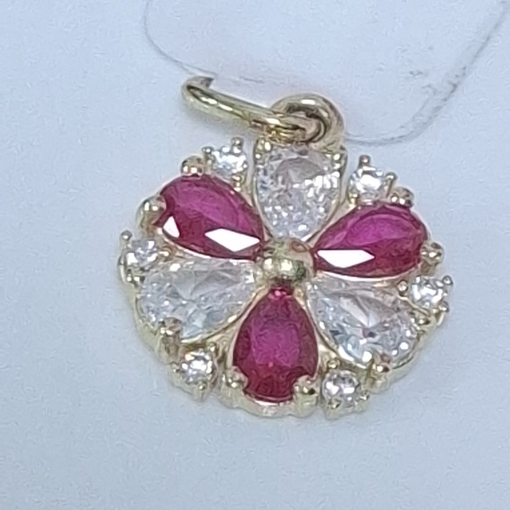 DIJE FLOR CIRCONIAS Y PIEDRAS DE COLOR 14K 2.8 GR (NUEVO)