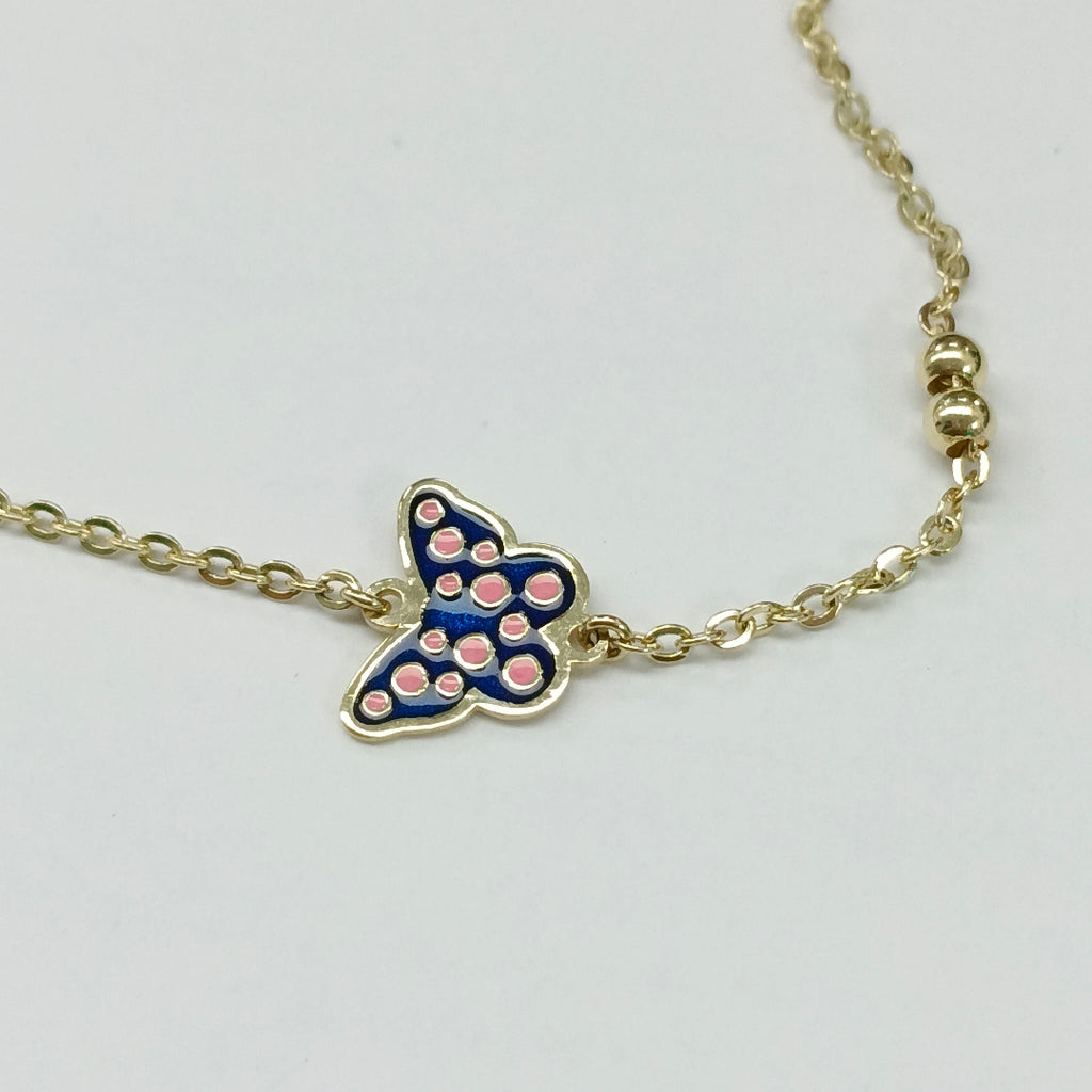 PULSERA TEJIDO ESPECIAL MARIPOSA CON ESMALTE 14K 18 CM 1.9 GR (NUEVO)
