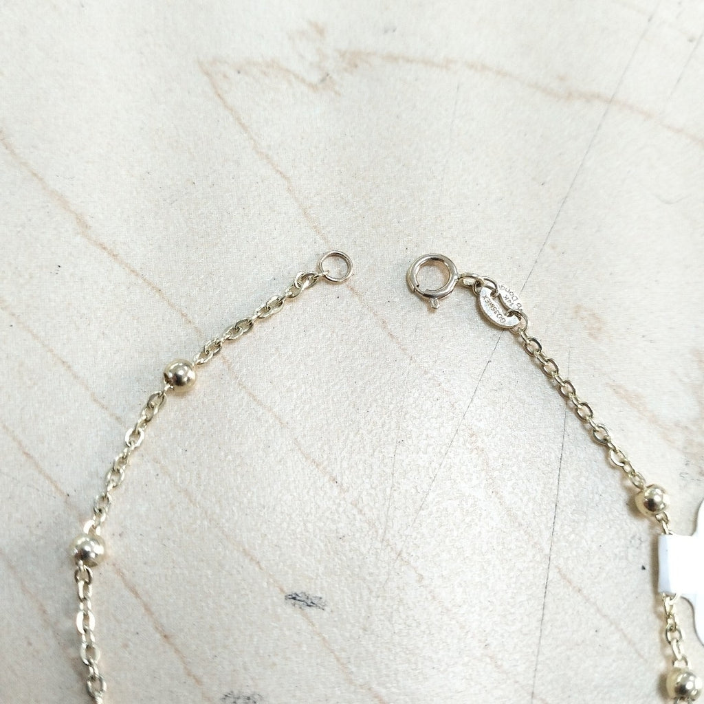 PULSERA TEJIDO ESPECIAL CON DOS CORAZONES 14K 18 CM 1.8 GR (NUEVO)