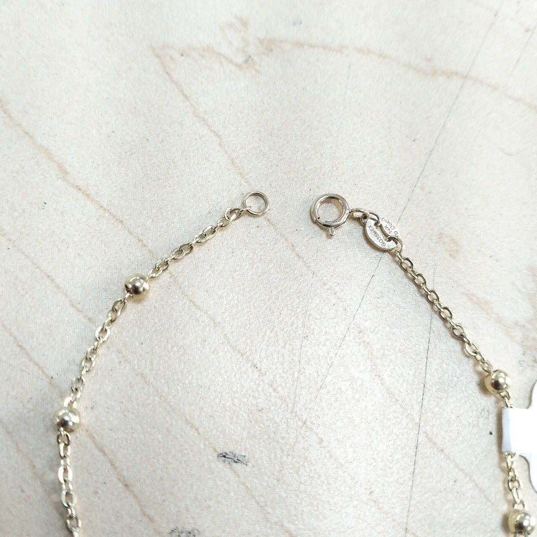 PULSERA TEJIDO ESPECIAL CON DOS CORAZONES 14K 18 CM 1.8 GR (NUEVO)