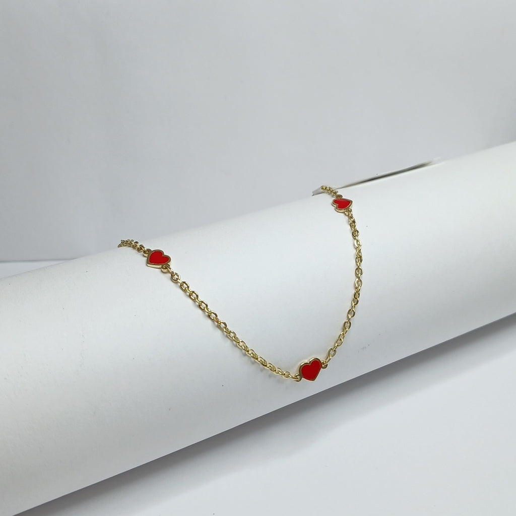 PULSERA ESPECIAL CON CORAZONES 14K 18 CM 1.3 GR (NUEVO)