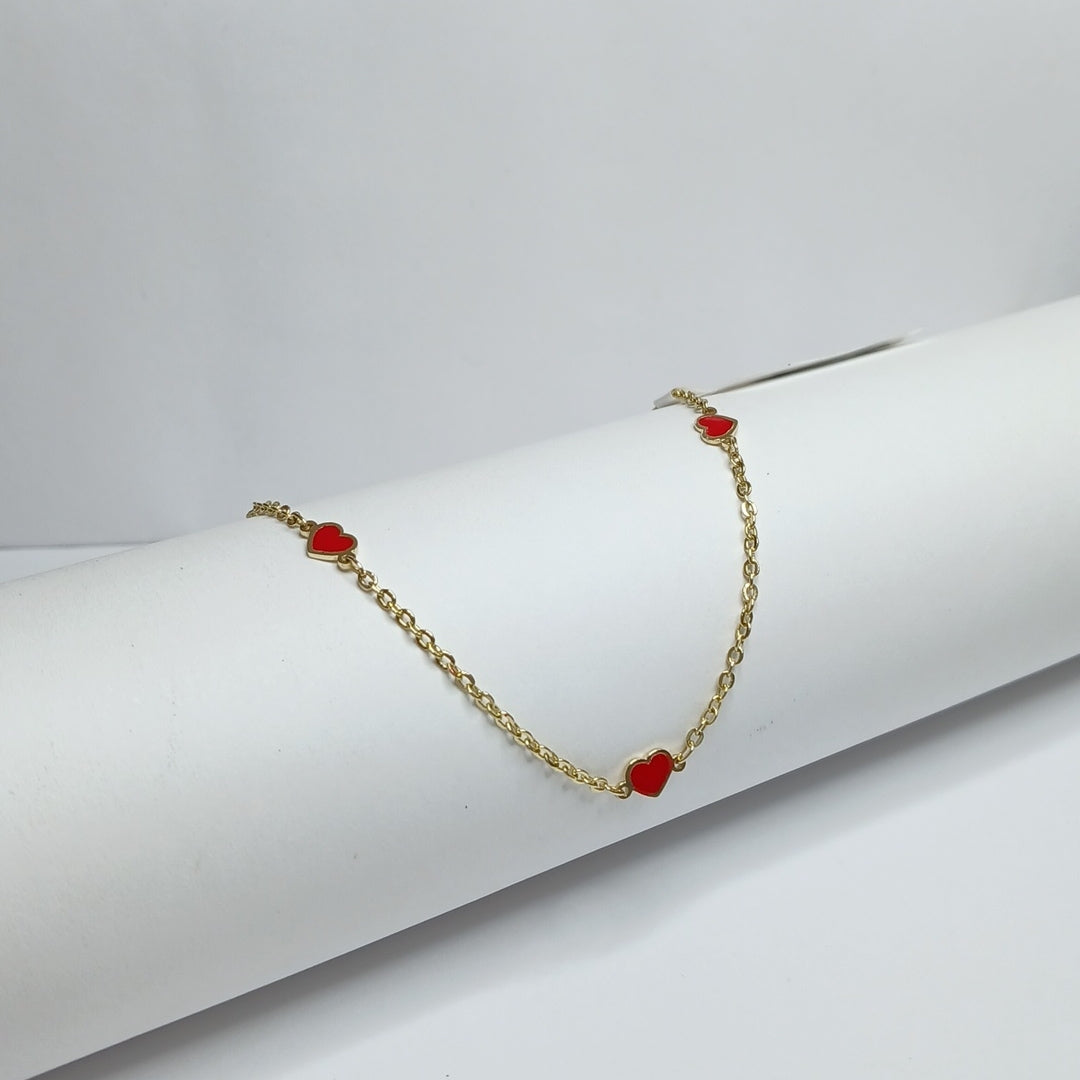 PULSERA ESPECIAL CON CORAZONES 14K 18 CM 1.3 GR (NUEVO)