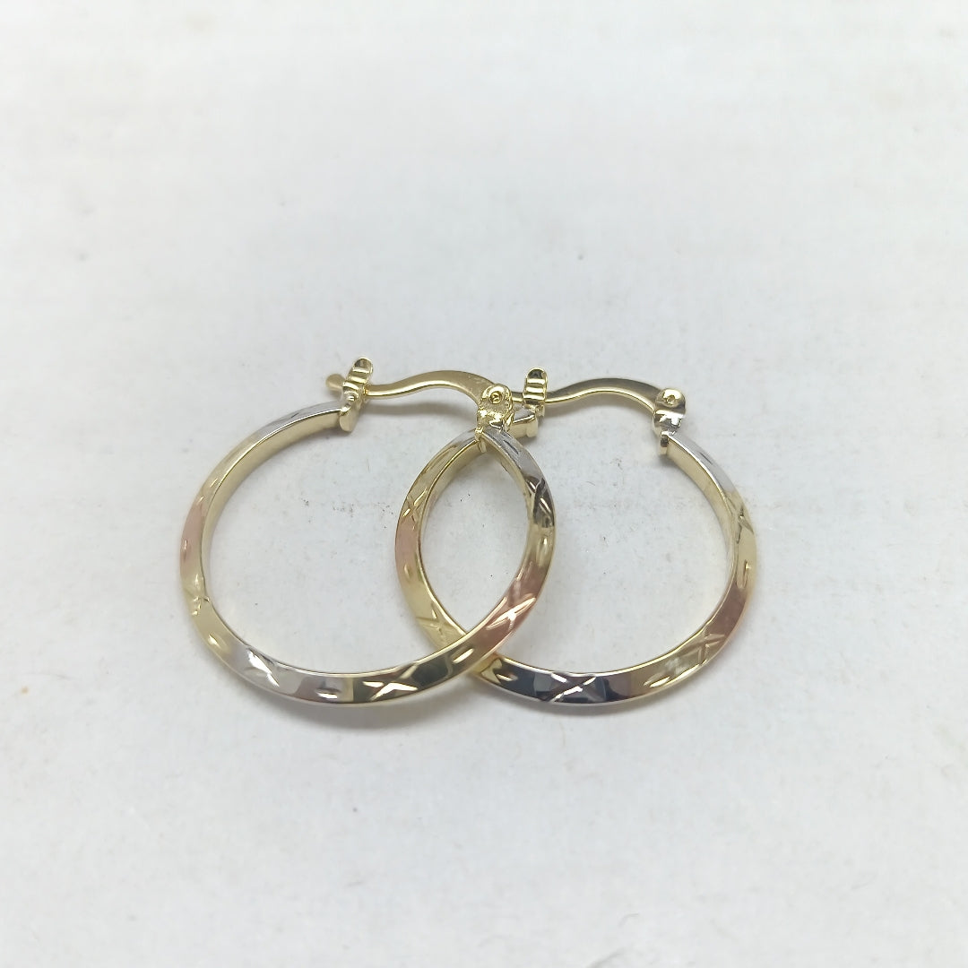 ARETES TEJIDO ARRACADAS BISELADAS COMBINADAS 14K 1.4 GR (NUEVO)