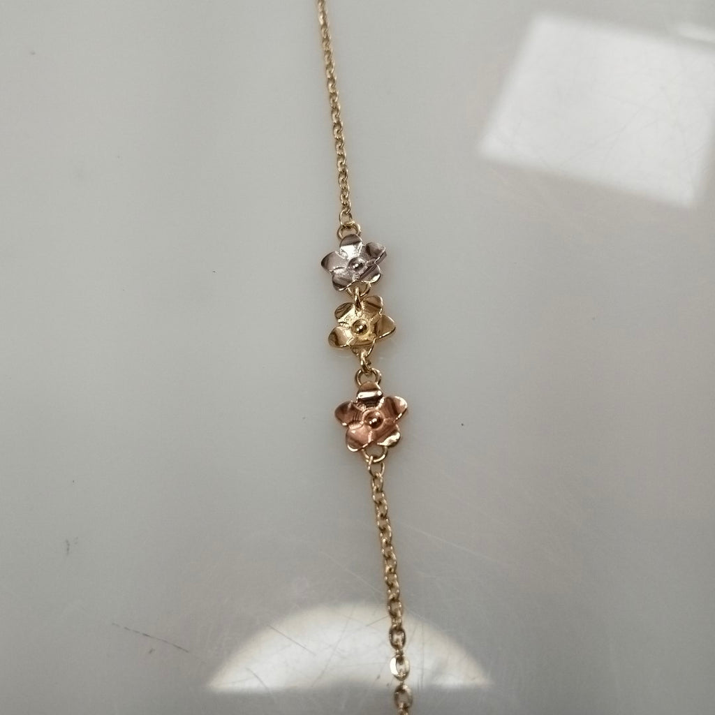 PULSERA TEJIDO ESPECIAL FIG FLORES 14K 18 CM 2.1 GR (NUEVO)