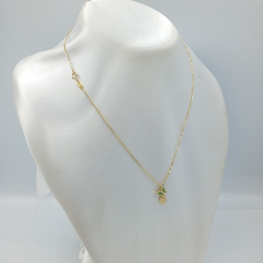 CADENA TEJIDO GARGANTILLA CON DIJE MARIPOSAS CIRCONIAS Y PIEDRAS DE COLOR 14K 45 CM 2 GR (NUEVO)