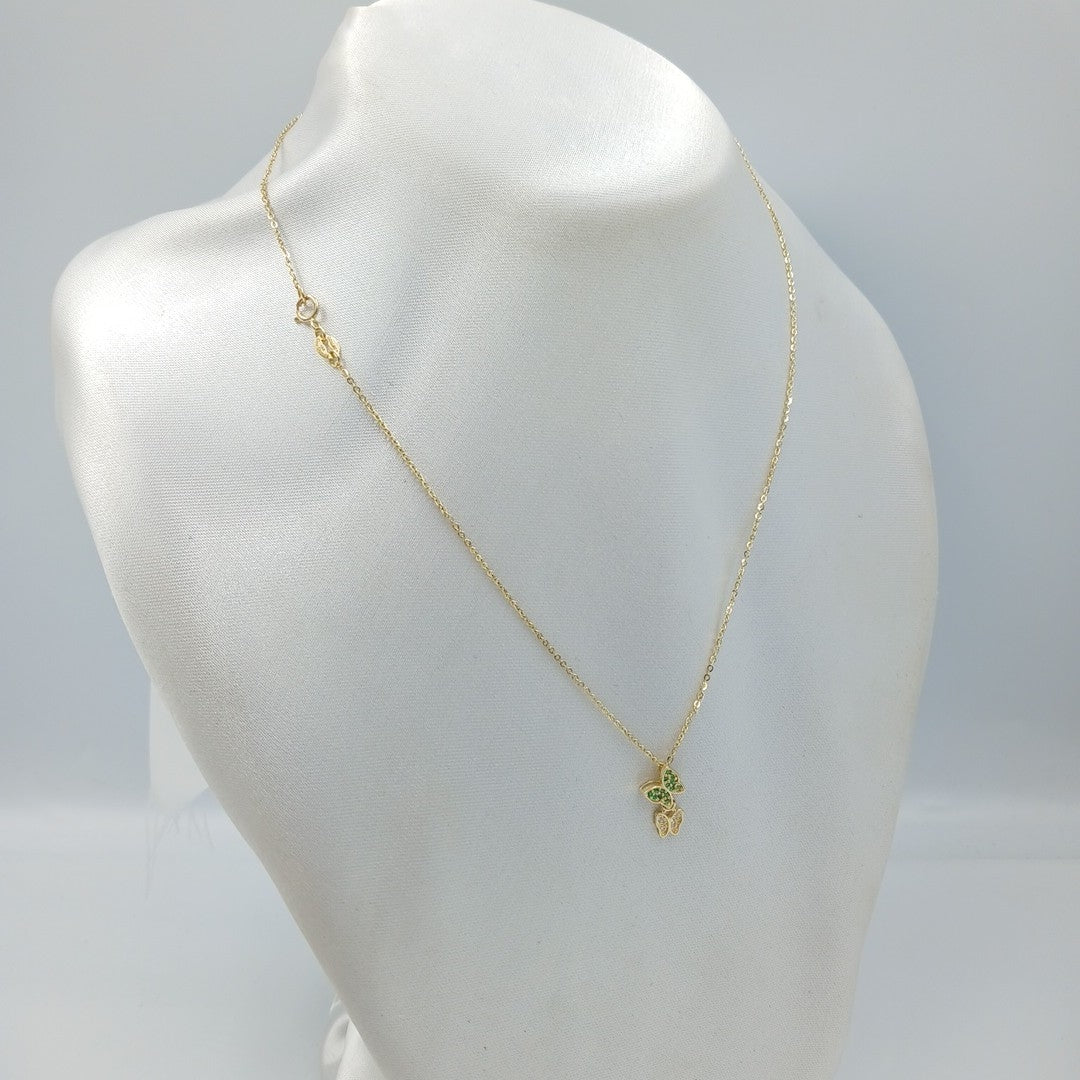 CADENA TEJIDO GARGANTILLA CON DIJE MARIPOSAS CIRCONIAS Y PIEDRAS DE COLOR 14K 45 CM 2 GR (NUEVO)