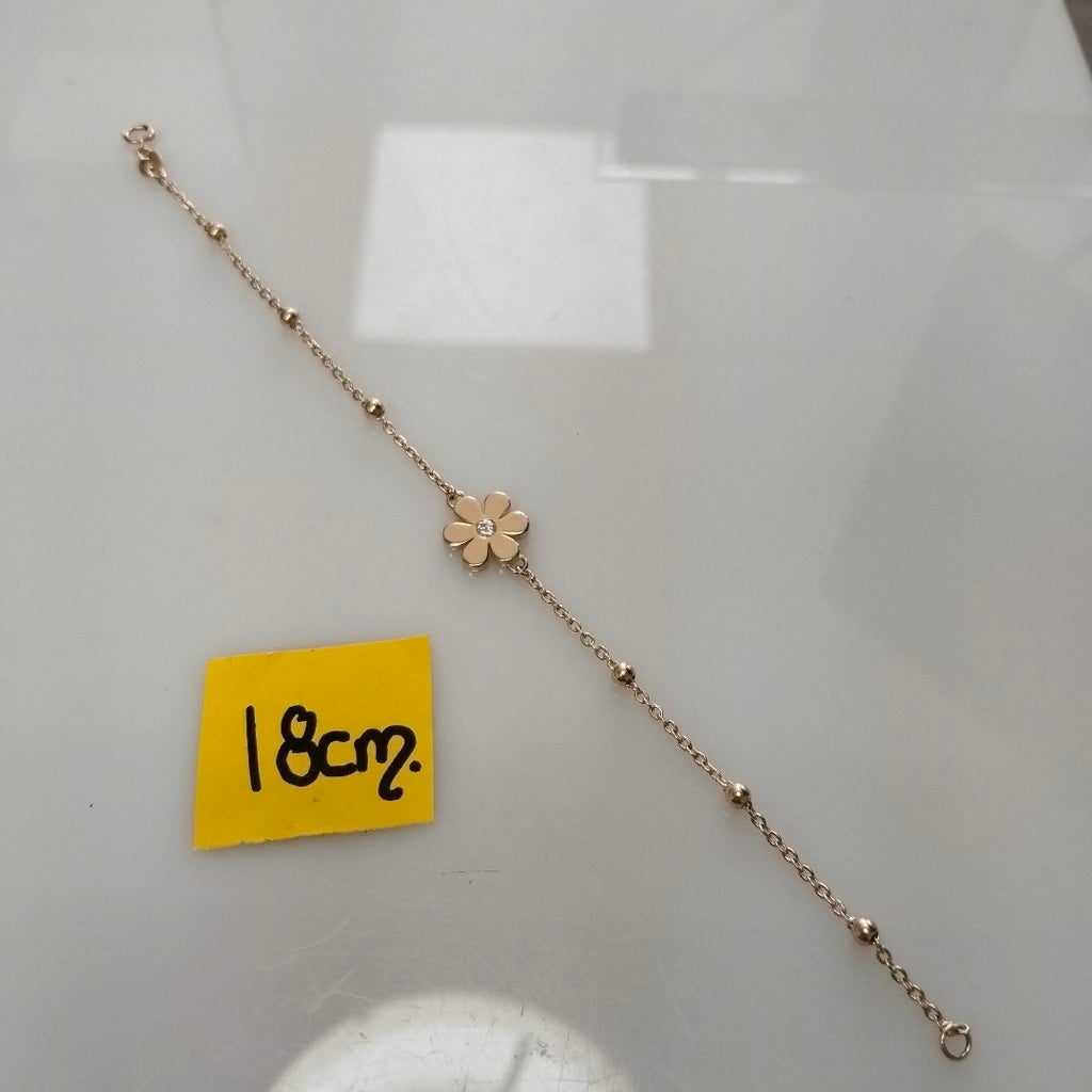 PULSERA TEJIDO ESPECIAL FLOR CON CIRCONIA 14K 18 CM 2.6 GR (NUEVO)
