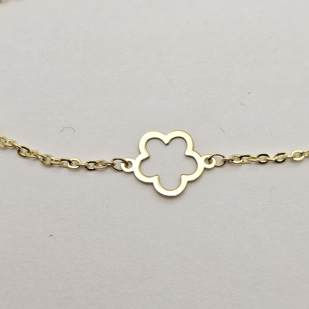 PULSERA TEJIDO ESPECIAL CON FLOR 14K 18 CM 1.6 GR (NUEVO)
