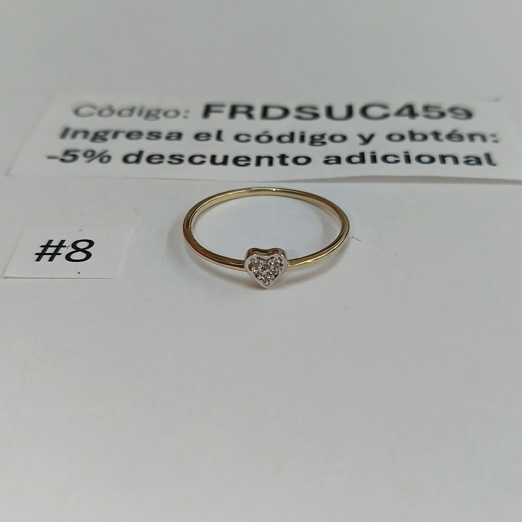 ANILLO ANILLITO CORAZON C CIRCONIA 14K 8 TALLA 0.9 GR (NUEVO)