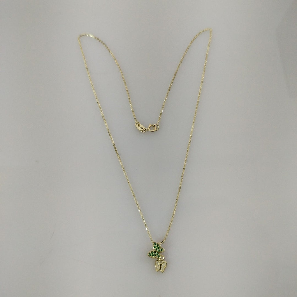 CADENA TEJIDO GARGANTILLA CON DIJE MARIPOSAS CIRCONIAS Y PIEDRAS DE COLOR 14K 45 CM 2 GR (NUEVO)