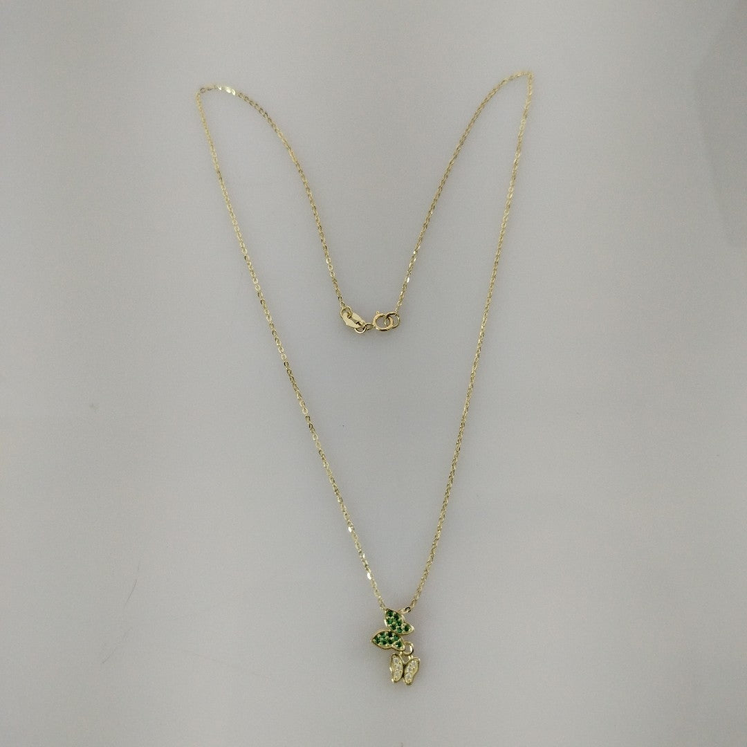 CADENA TEJIDO GARGANTILLA CON DIJE MARIPOSAS CIRCONIAS Y PIEDRAS DE COLOR 14K 45 CM 2 GR (NUEVO)