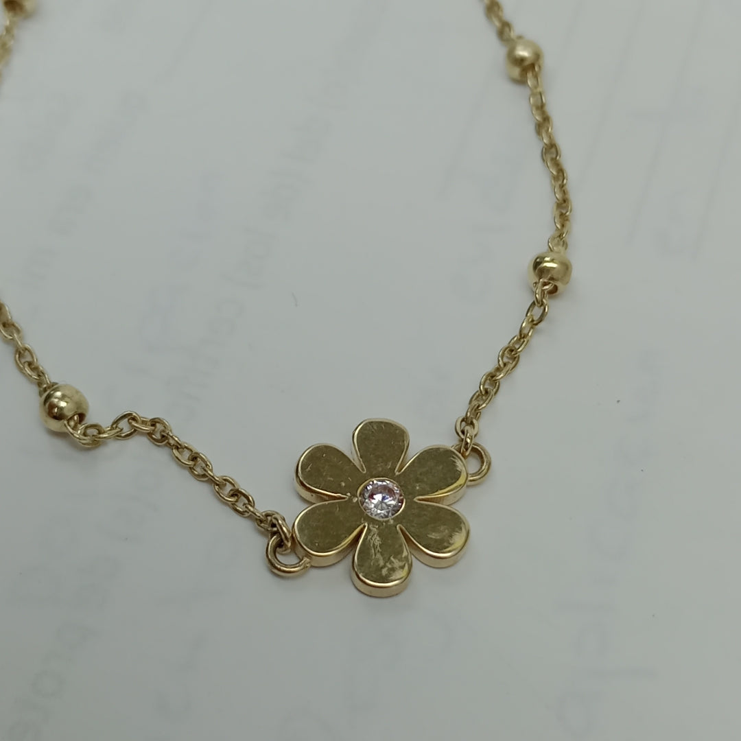 PULSERA TEJIDO ESPECIAL FLOR CON CIRCONIA 14K 18 CM 2.5 GR (NUEVO)