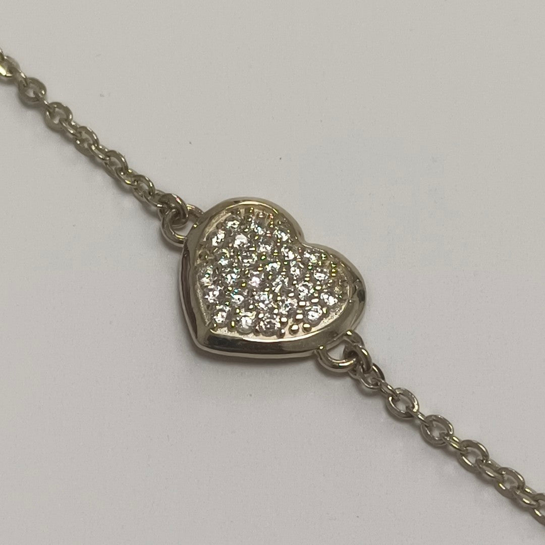 PULSERA TEJIDO ESPECIAL C CORAZON CIRCONIAS 14K 18 CM 2 GR (NUEVO)