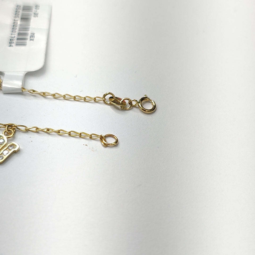 PULSERA ESPECIAL CON DIJES Y CIRCONIAS 14K 18 CM 3.4 GR (NUEVO)