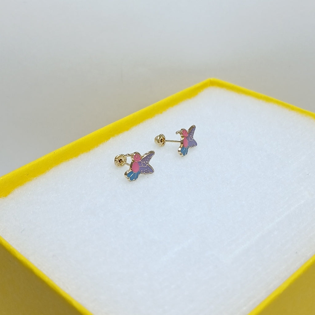 BROQUELES BROQUEL FIG COLIBRI ESMALTE ROSA 14K 0.2138 GR (NUEVO)