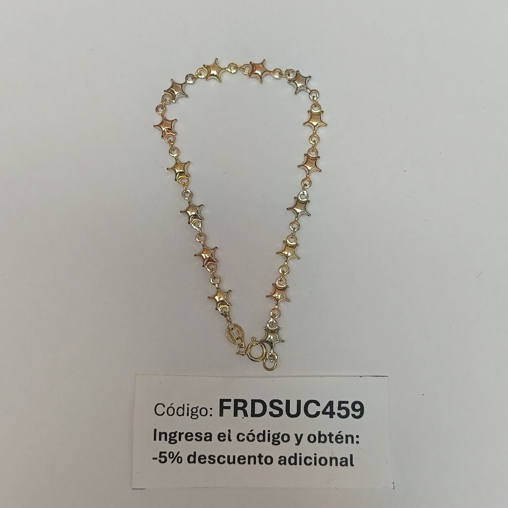 PULSERA TEJIDO ESPECIAL ESTRELLAS COMBINADAS 14K 18 CM 2.3 GR (NUEVO)