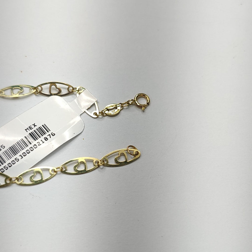 PULSERA TEJIDO ESPECIAL CON CORAZON 14K 18 CM 1.3 GR (NUEVO)