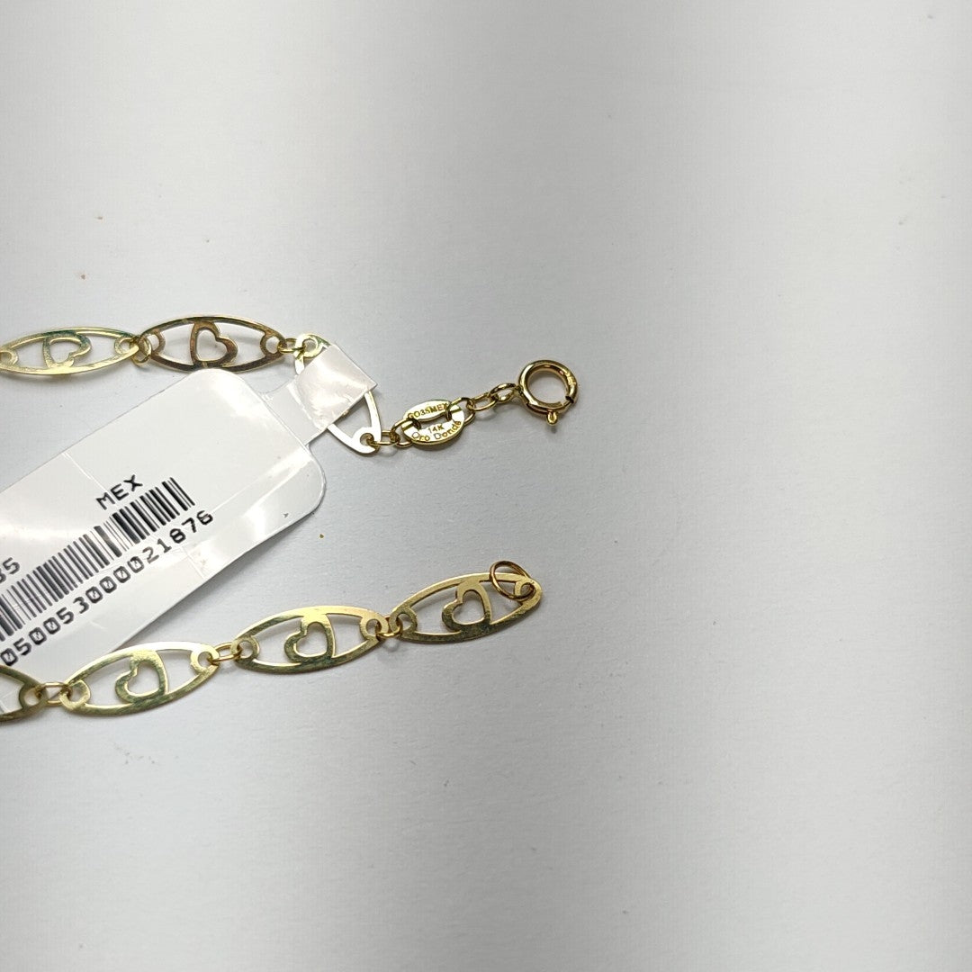 PULSERA TEJIDO ESPECIAL CON CORAZON 14K 18 CM 1.3 GR (NUEVO)