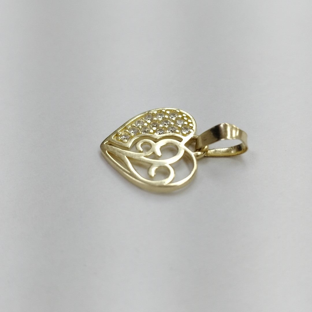 DIJE TEJIDO CORAZON CON CIRCONIAS Y ARBOL DE LA VIDA 14K 0.8 GR (NUEVO)