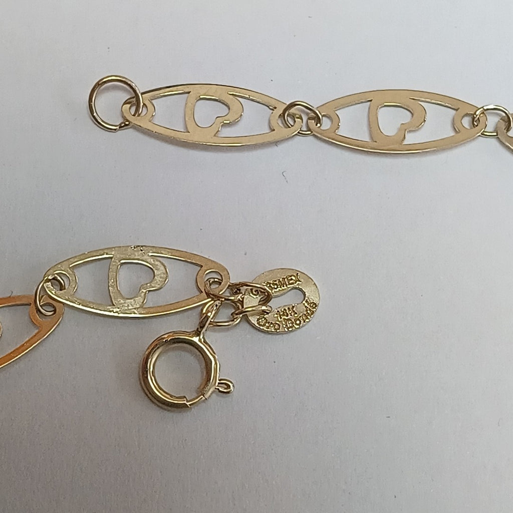 PULSERA TEJIDO ESPECIAL CON CORAZON 14K 18 CM 1.3 GR (NUEVO)