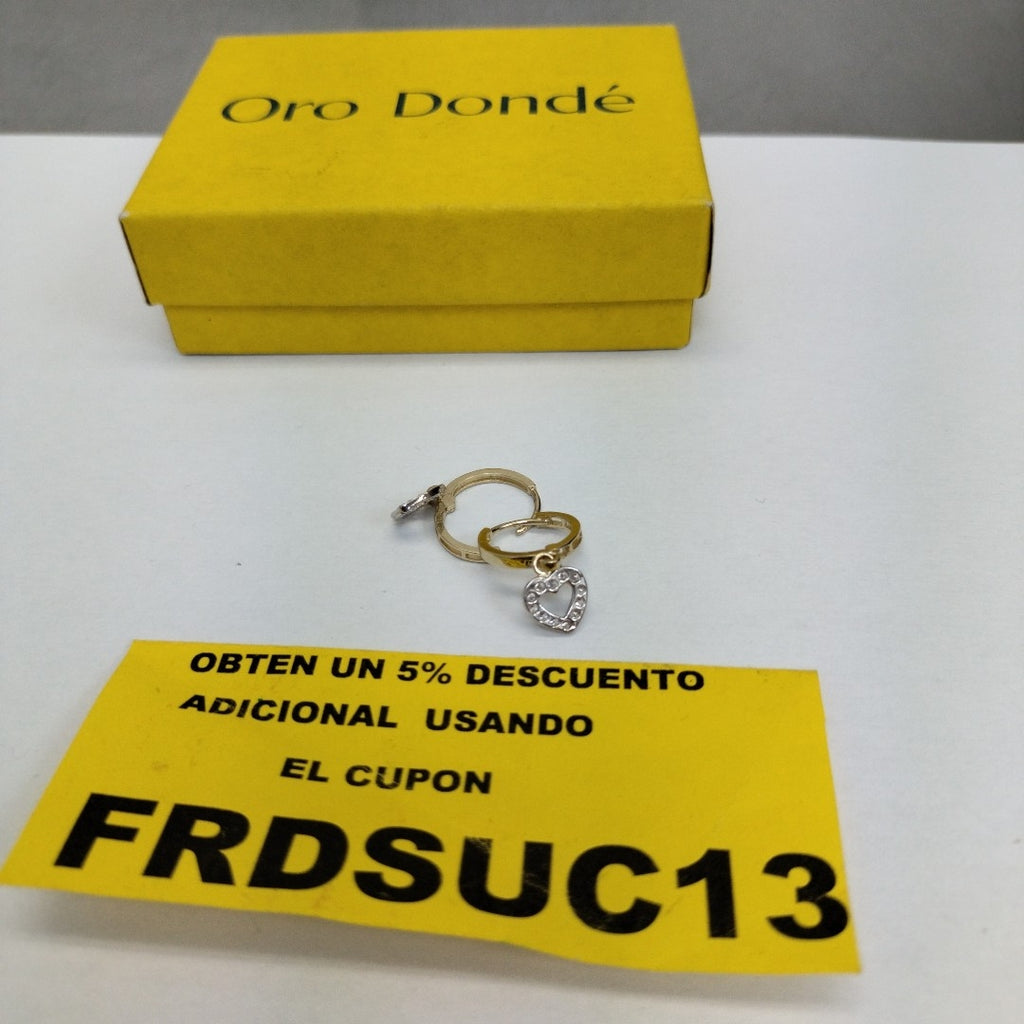 ARETES HUGGIES CON DIJE CORAZON Y CIRCONIAS 14K 2.1 GR (NUEVO)
