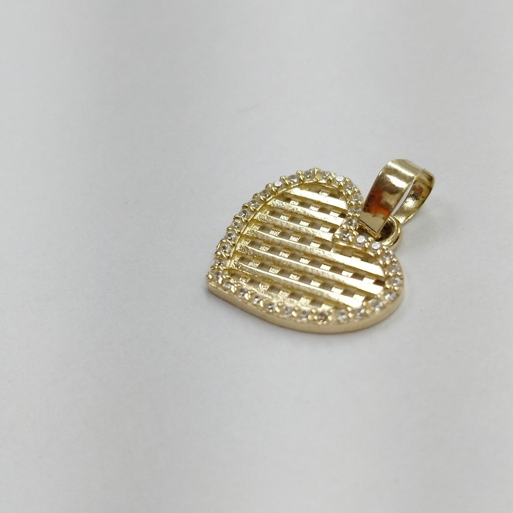 DIJE TEJIDO CORAZON CON CERCO DE CIRCONIAS 14K 1.2 GR (NUEVO)