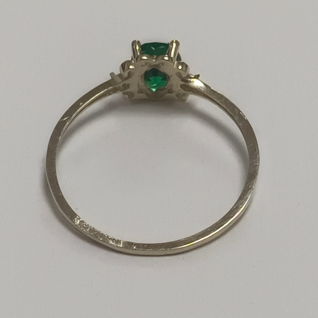 ANILLOS CON CIRCONIAS Y PIEDRA DE COLOR VERDE 14K TALLA 9 1 GR (NUEVO)