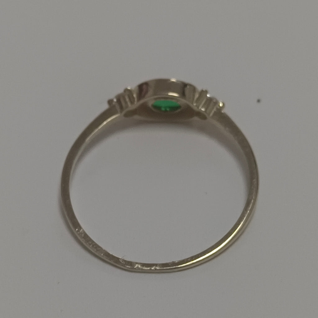 ANILLOS TEJIDO ANILLITO C CIRCONIAS Y PIEDRA VERDE 14K 8 1.1 GR (NUEVO)