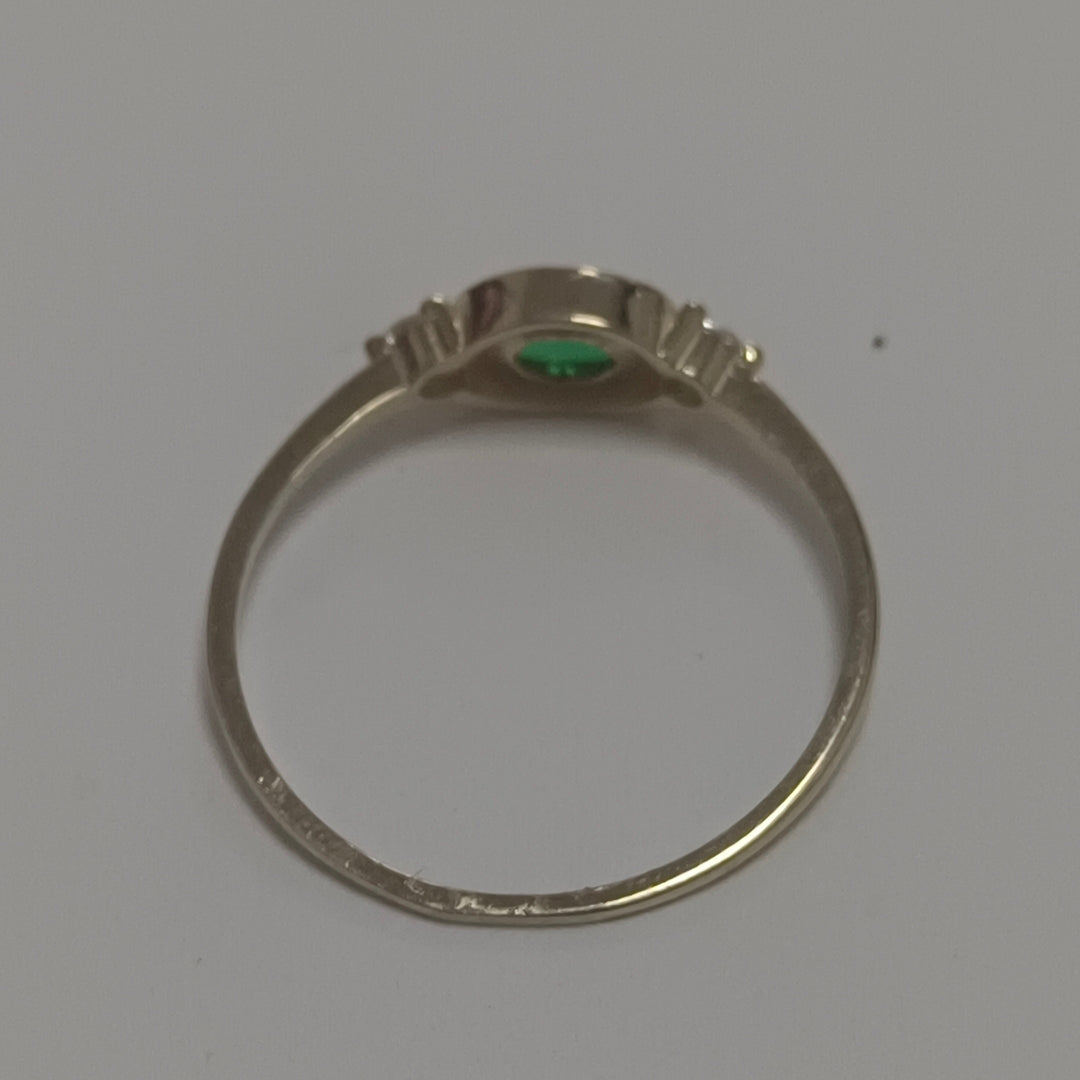 ANILLOS TEJIDO ANILLITO C CIRCONIAS Y PIEDRA VERDE 14K 8 1.1 GR (NUEVO)
