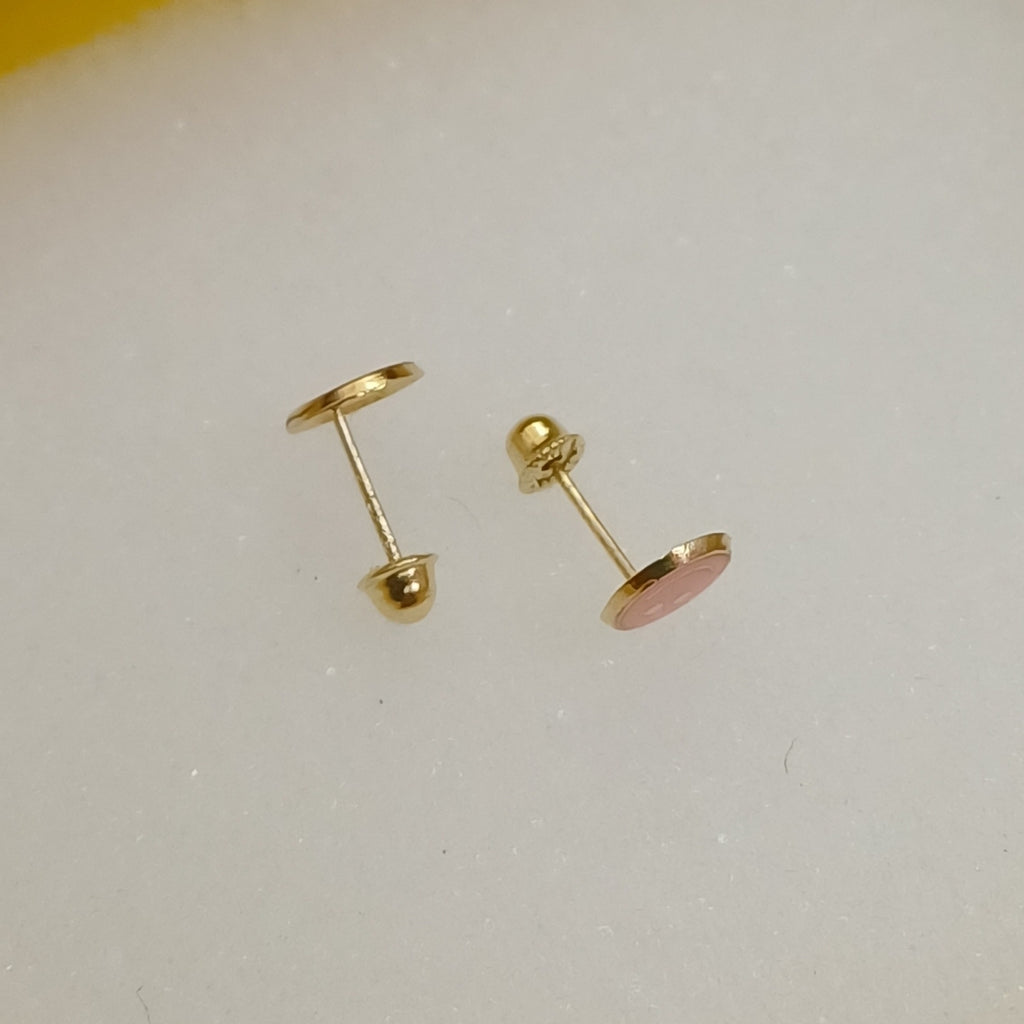 BROQUELES BROQUEL FIG SONRISA ESMALTE ROSA 14K 0.1696 GR (NUEVO)