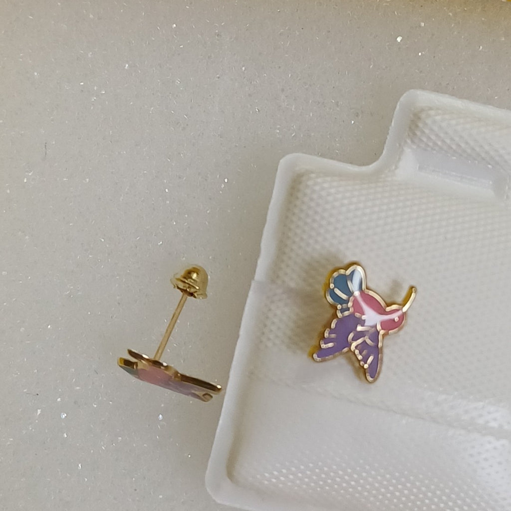 BROQUELES BROQUEL FIG COLIBRI ESMALTE ROSA 14K 0.2138 GR (NUEVO)