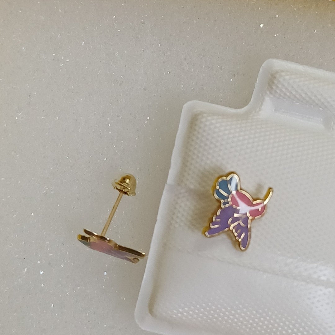 BROQUELES BROQUEL FIG COLIBRI ESMALTE ROSA 14K 0.2138 GR (NUEVO)