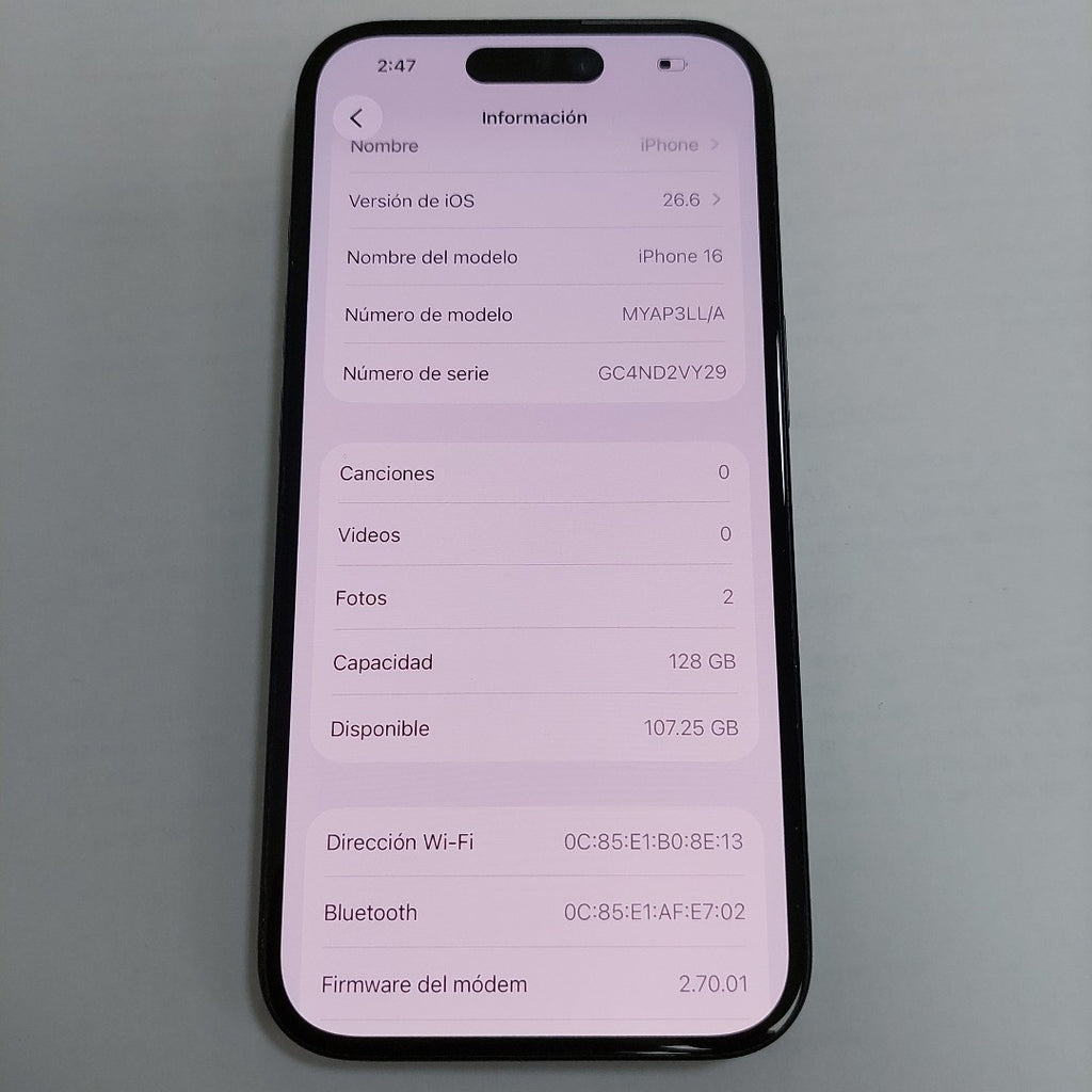 CELULAR APPLE IPHONE 16 A3081 (2024) 128 GB 8 GB RAM (SEMINUEVO)