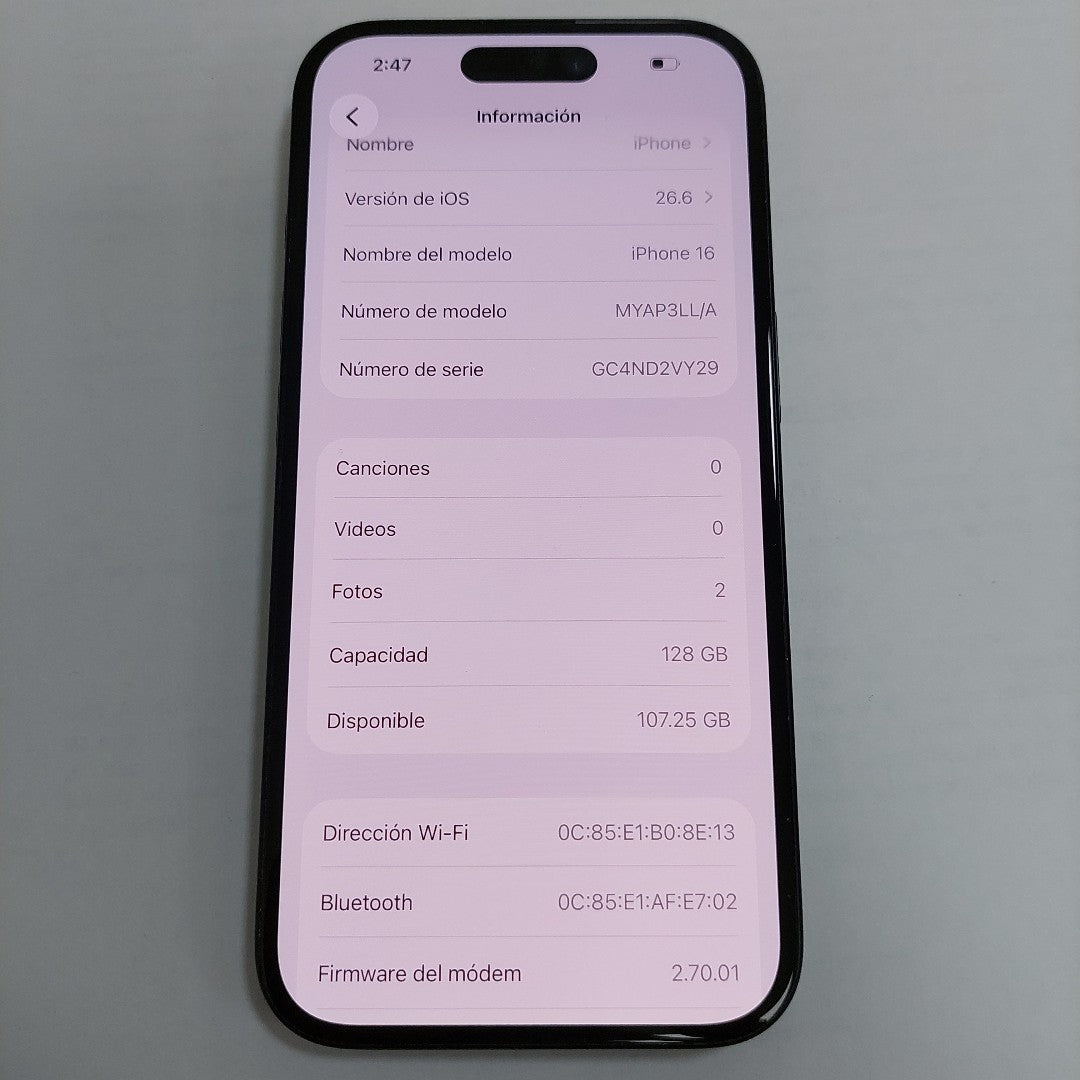 CELULAR APPLE IPHONE 16 A3081 (2024) 128 GB 8 GB RAM (SEMINUEVO)