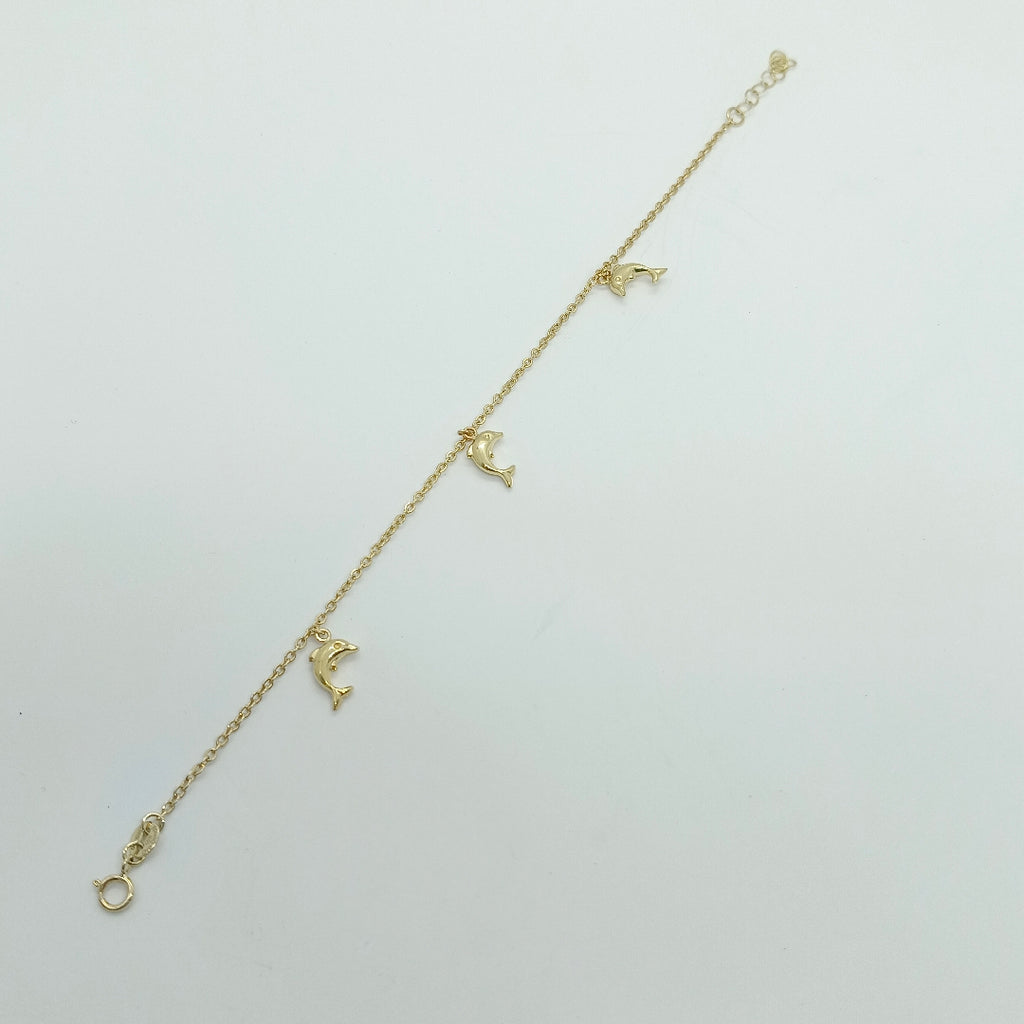 PULSERA ESPECIAL CON DIJES DELFINES 10K 18 CM 2 GR (NUEVO)