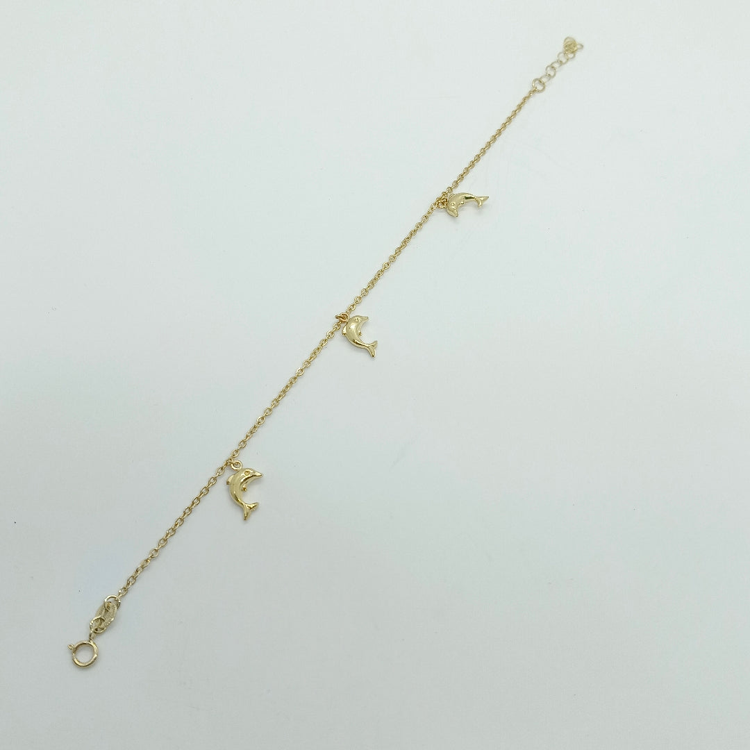 PULSERA ESPECIAL CON DIJES DELFINES 10K 18 CM 2 GR (NUEVO)