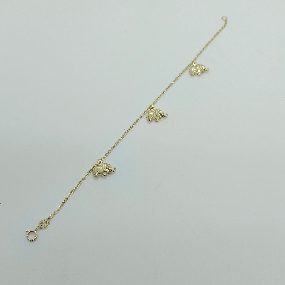 PULSERA ESPECIAL CON DIJES ELEFANTES 10K 18 CM 2.1 GR (NUEVO)