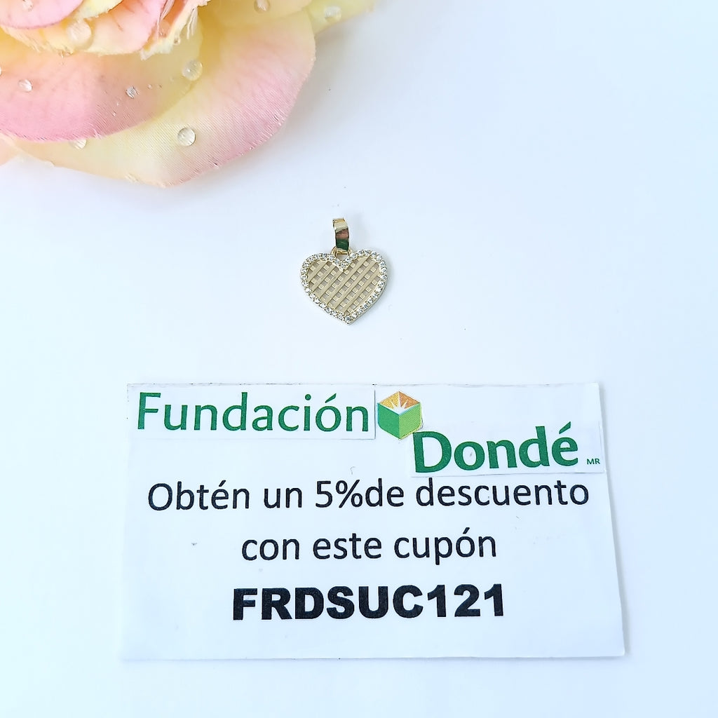 DIJE TEJIDO CORAZON CON CERCO DE CIRCONIAS 14K 1.1 GR (NUEVO)