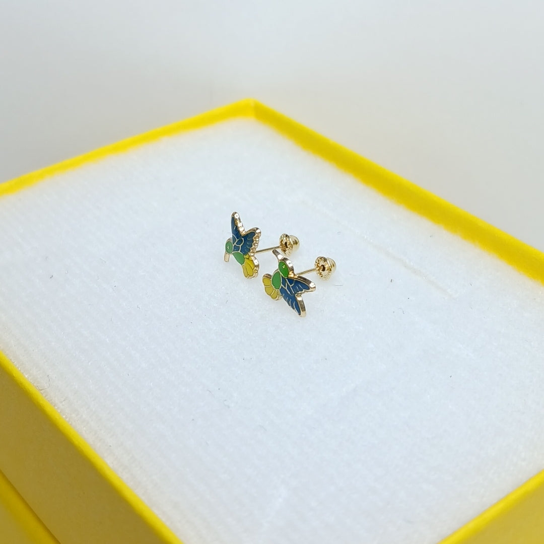 BROQUELES BROQUEL FIG COLIBRI ESMALTE VERDE 14K 0.2138 GR (NUEVO)