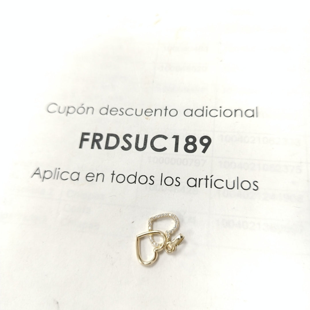 DIJE TEJIDO DOS CORAZONES CON CIRCONIAS 14K 1.5 GR (NUEVO)
