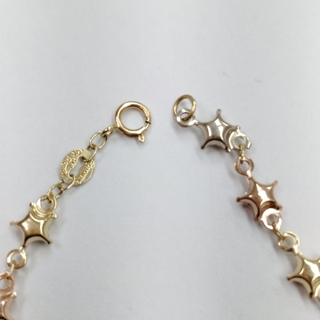 PULSERA TEJIDO ESPECIAL ESTRELLAS COMBINADAS 14K 18 CM 2.2 GR (NUEVO)
