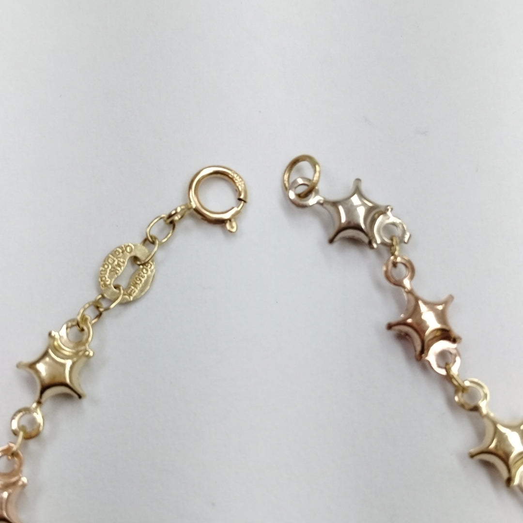 PULSERA TEJIDO ESPECIAL ESTRELLAS COMBINADAS 14K 18 CM 2.2 GR (NUEVO)