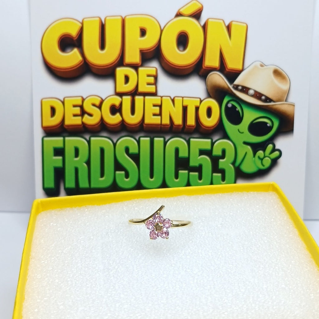 ANILLOS FIG FLOR CON PDRAS COL ROSA 14K TALLA 8 1 GR (NUEVO)
