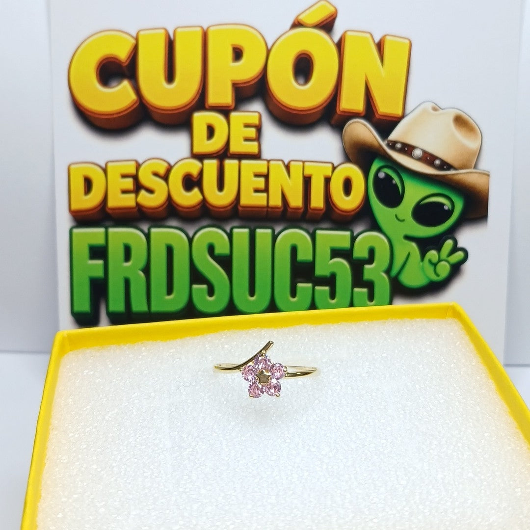 ANILLOS FIG FLOR CON PDRAS COL ROSA 14K TALLA 8 1 GR (NUEVO)