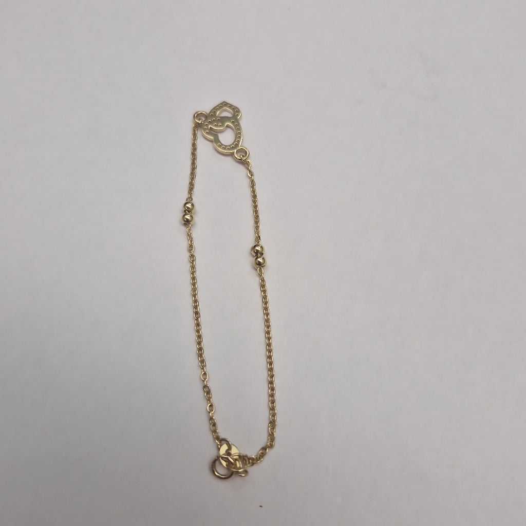 PULSERA TEJIDO ESPECIAL CORAZONES CON CIRCONIAS 14K 18 CM 2.4 GR (NUEVO)