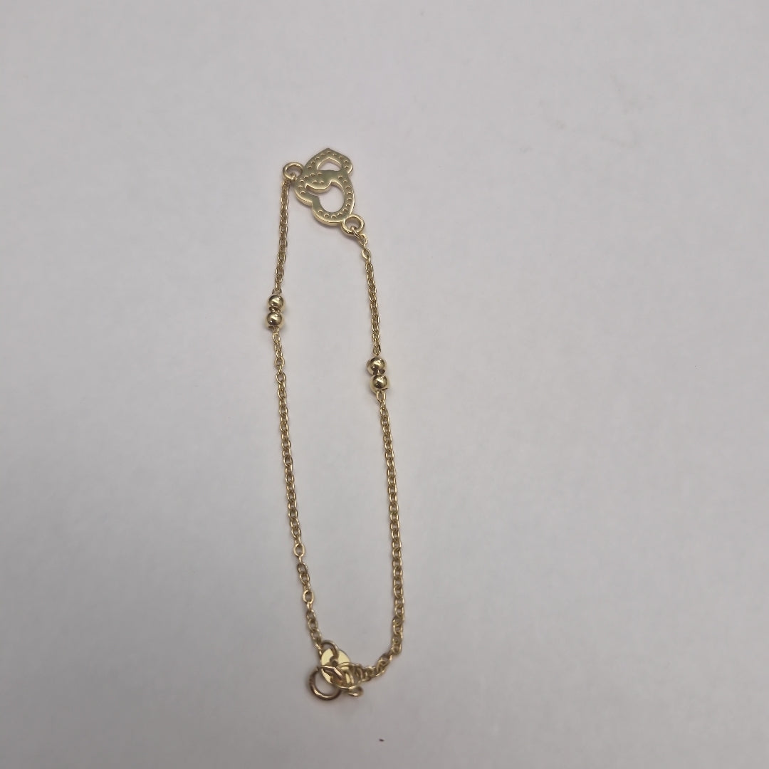 PULSERA TEJIDO ESPECIAL CORAZONES CON CIRCONIAS 14K 18 CM 2.4 GR (NUEVO)