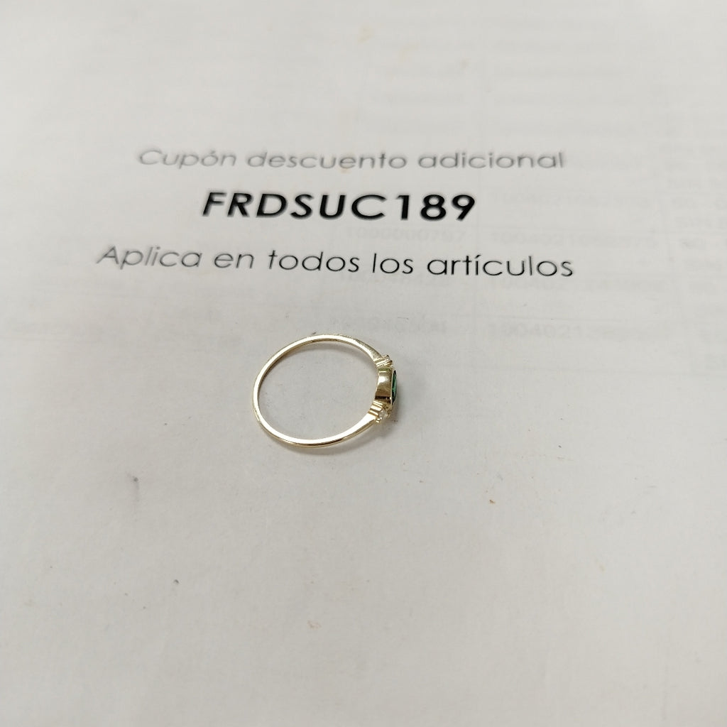 ANILLOS TEJIDO ANILLITO C CIRCONIAS Y PIEDRA VERDE 14K 9 1.2 GR (NUEVO)