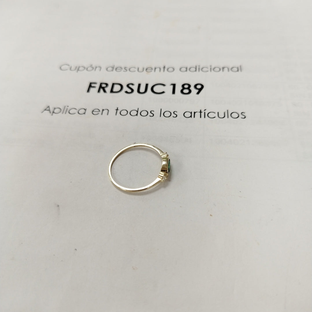 ANILLOS TEJIDO ANILLITO C CIRCONIAS Y PIEDRA VERDE 14K 9 1.2 GR (NUEVO)